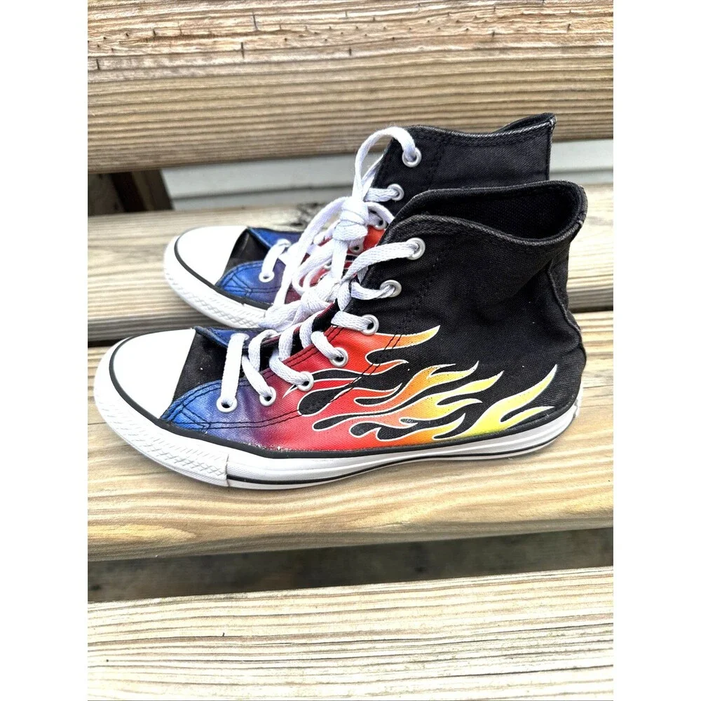 Converse Chuck Taylor All Star Cars Flames High Top Sneakers Kids 4.5 Womens 6.5